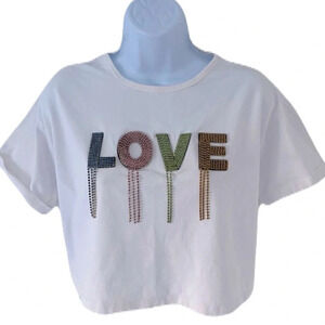ELA/ Rhinestone LOVE crop top/  Size US S